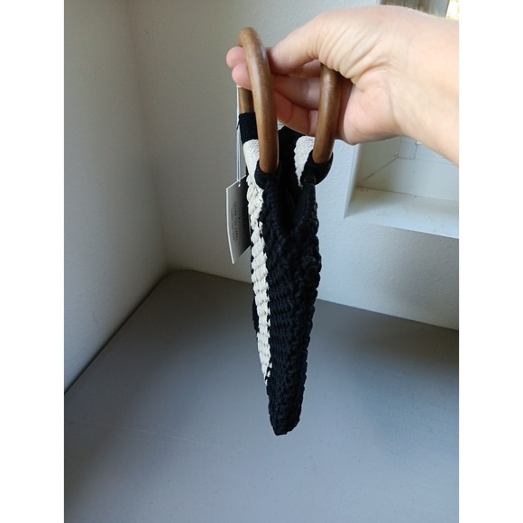 Curateur‎ Laude BOHO Handbag GABBY Black White Wood Handle Macramé Bag NEW - Picture 6 of 9
